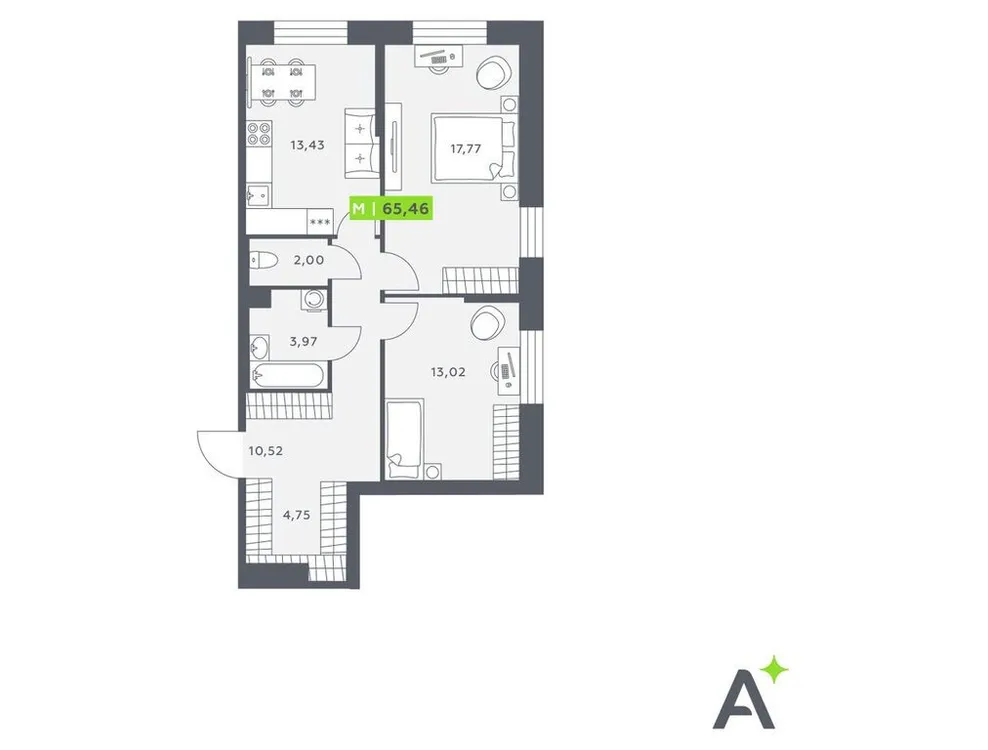 Продается 2-комнатная квартира, 51,9 м² - Фото 1