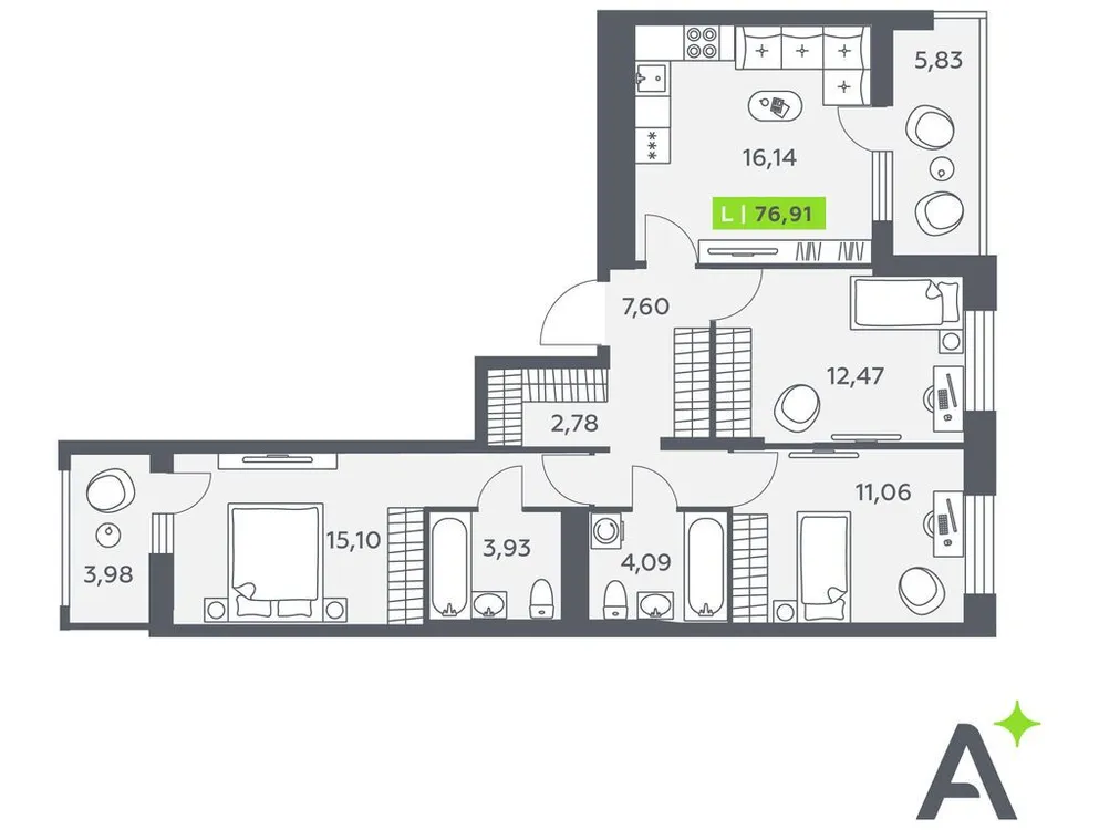 Продается 4-комнатная квартира, 76,9 м² - Фото 1