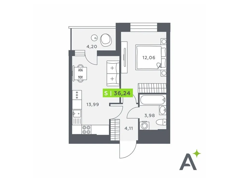 Продается 2-комнатная квартира, 36,2 м² - Фото 1