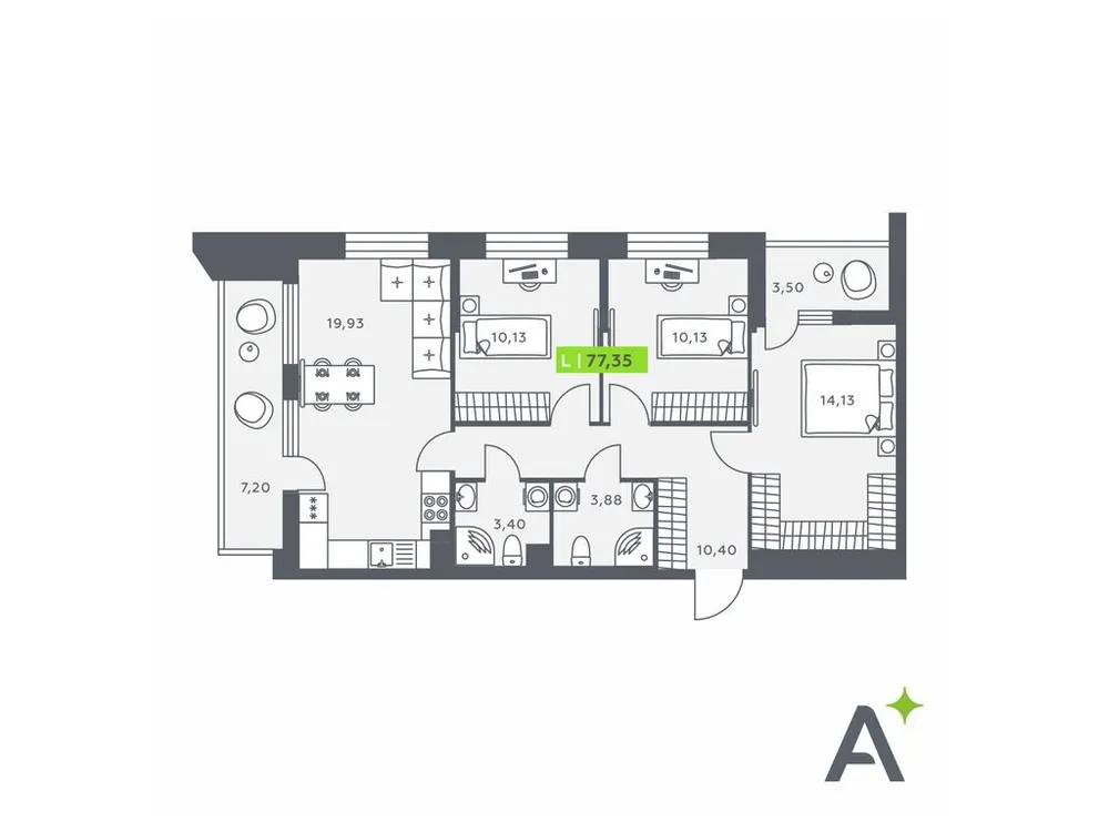 Продается 4-комнатная квартира, 77,4 м² - Фото 1