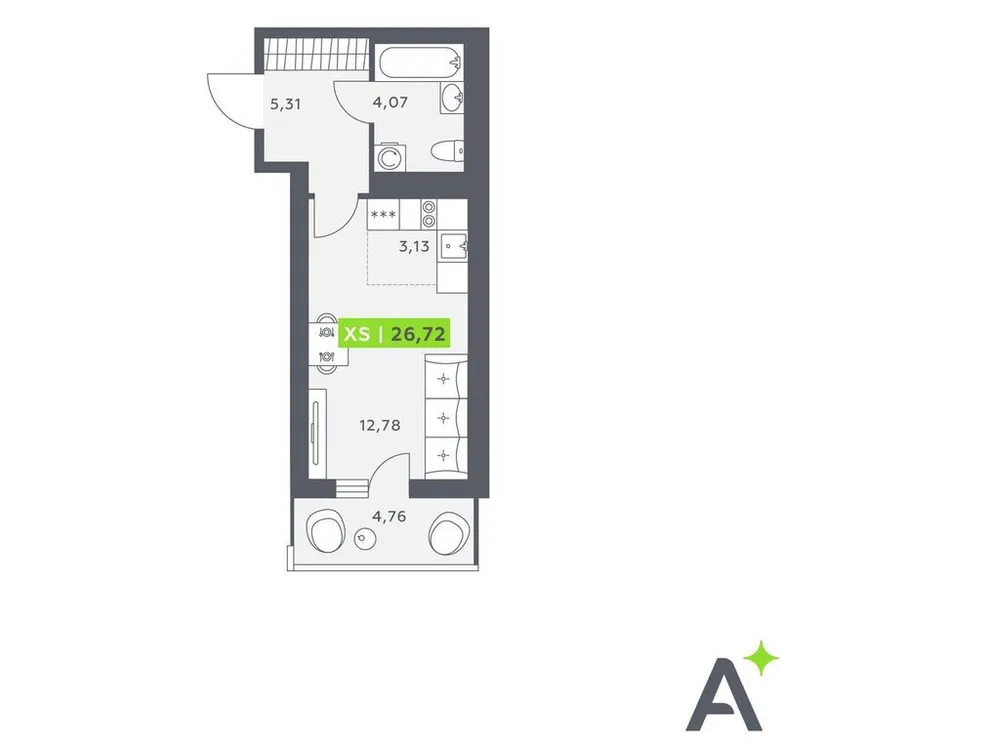 Продается студия, 27,5 м² - Фото 1