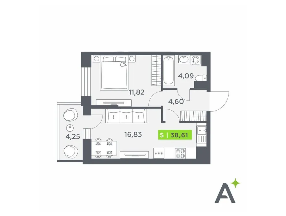 Продается 2-комнатная квартира, 38,6 м² - Фото 1