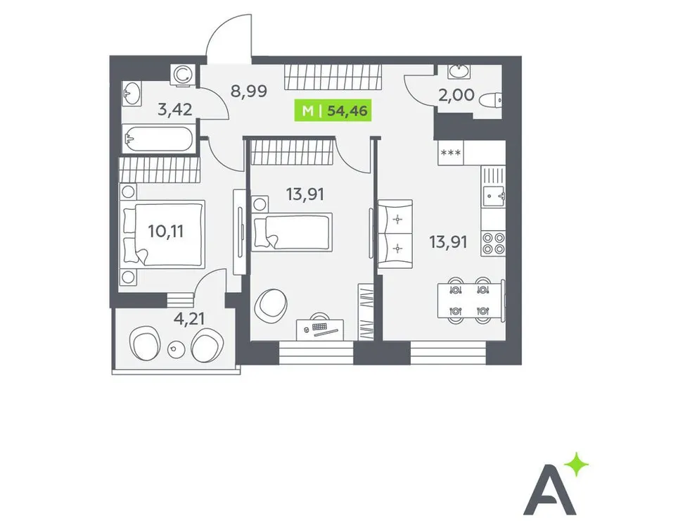 Продается 3-комнатная квартира, 54,5 м² - Фото 1