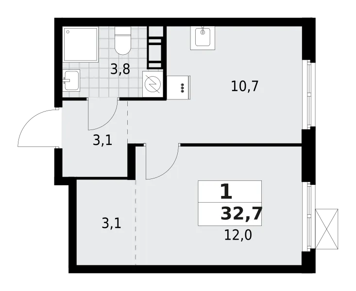 Продается 1-комнатная квартира, 32,7 м² - Фото 1