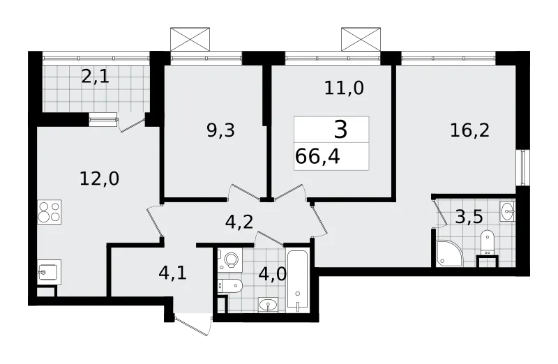 Продается 3-комнатная квартира, 66,9 м² - Фото 1