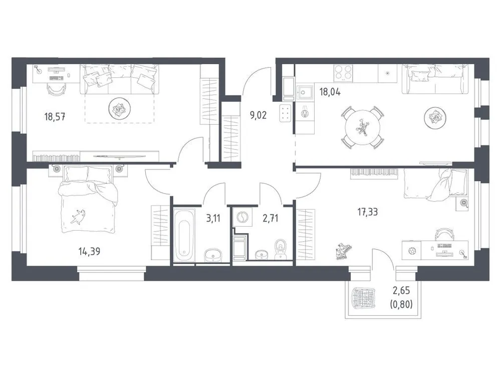 Продается 3-комнатная квартира, 84 м² - Фото 2