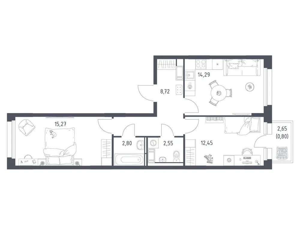 Продается 2-комнатная квартира, 56,9 м² - Фото 2