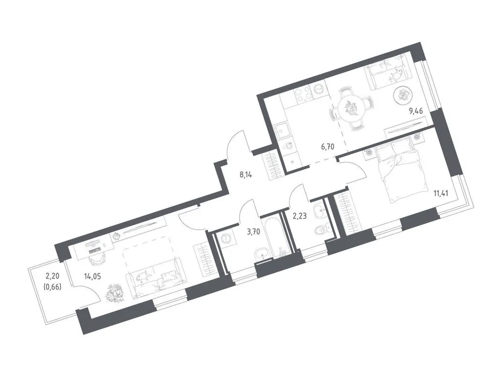 Продается 2-комнатная квартира, 56,4 м² - Фото 1