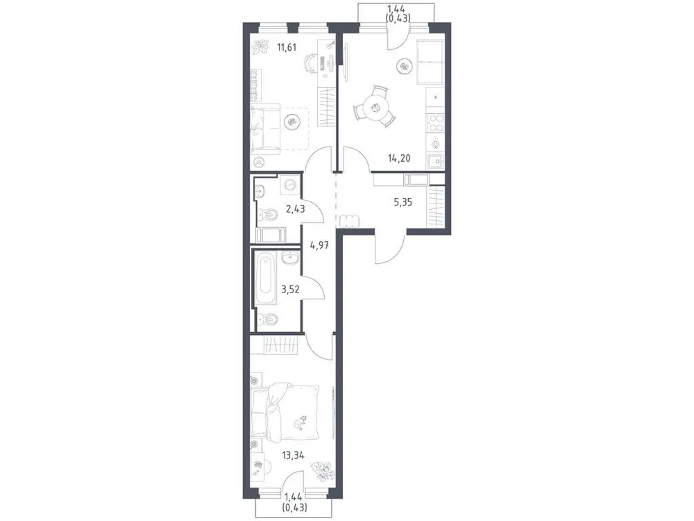 Продается 2-комнатная квартира, 56,3 м² - Фото 2