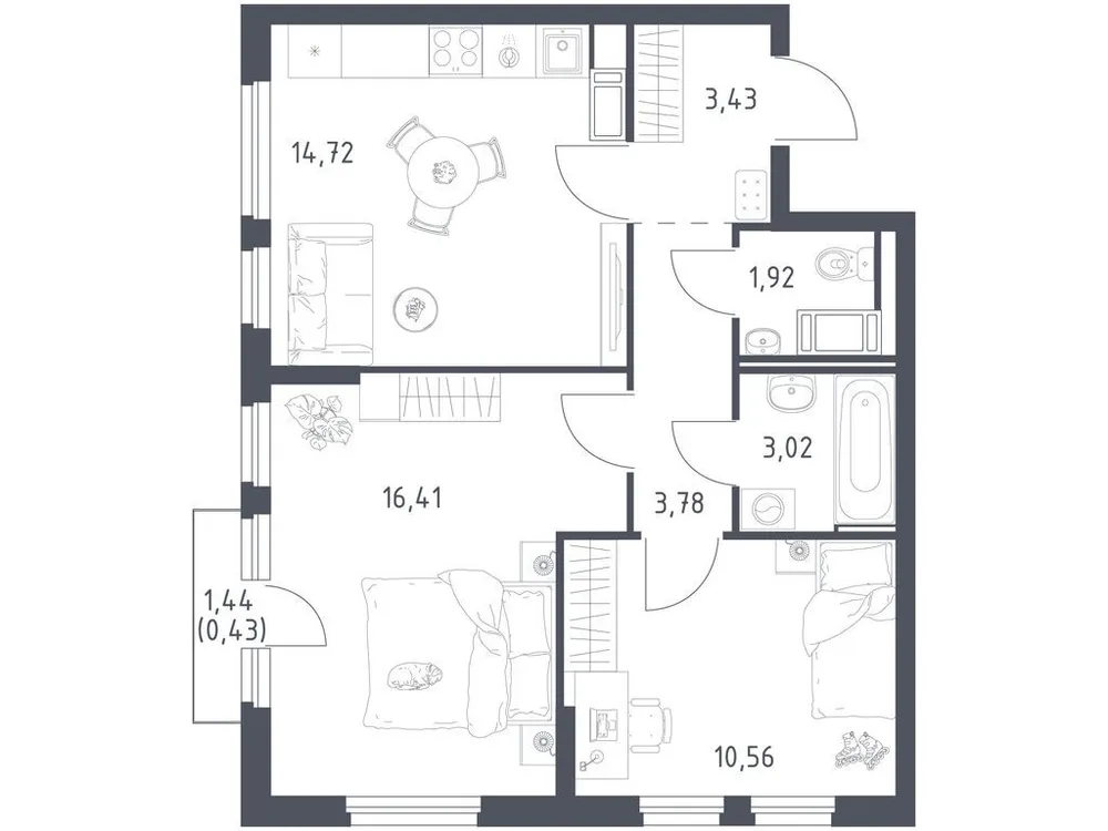 Продается 2-комнатная квартира, 54,3 м² - Фото 2