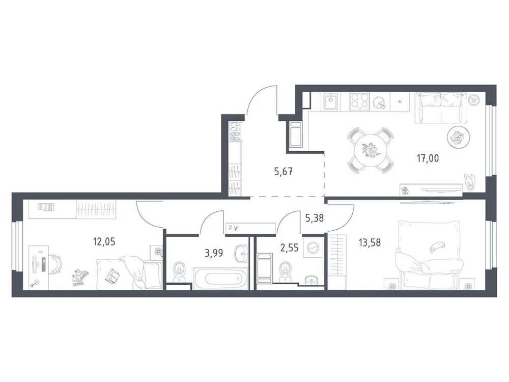 Продается 2-комнатная квартира, 60,2 м² - Фото 2