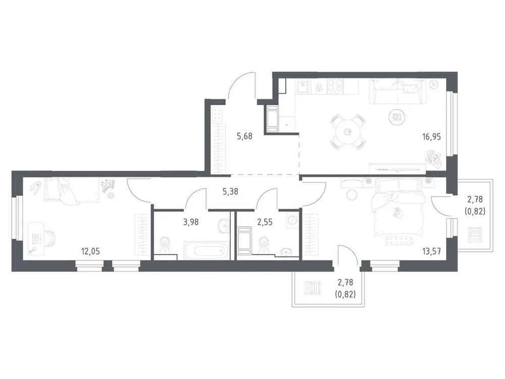 Продается 2-комнатная квартира, 61,8 м² - Фото 2