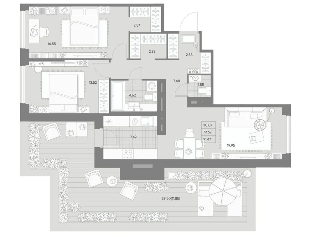 Продается 2-комнатная квартира, 91,5 м² - Фото 1