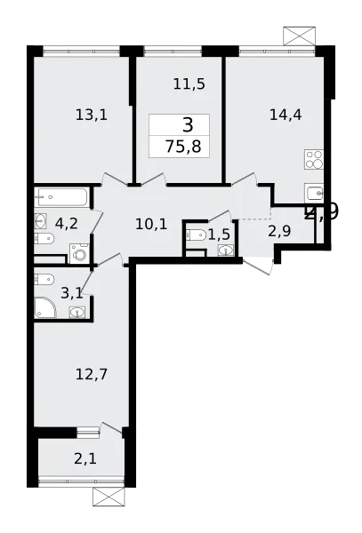 Продается 3-комнатная квартира, 75,8 м² - Фото 3
