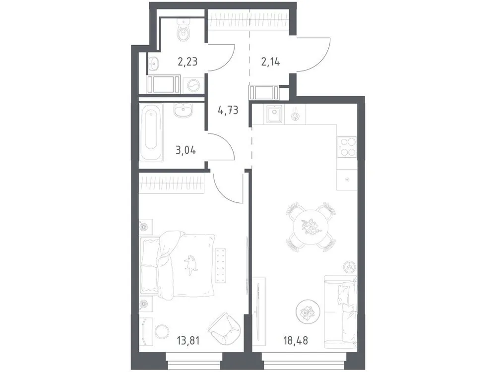 Продается 1-комнатная квартира, 44,4 м² - Фото 2
