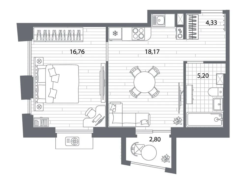 Продается 1-комнатная квартира, 55,8 м² - Фото 1