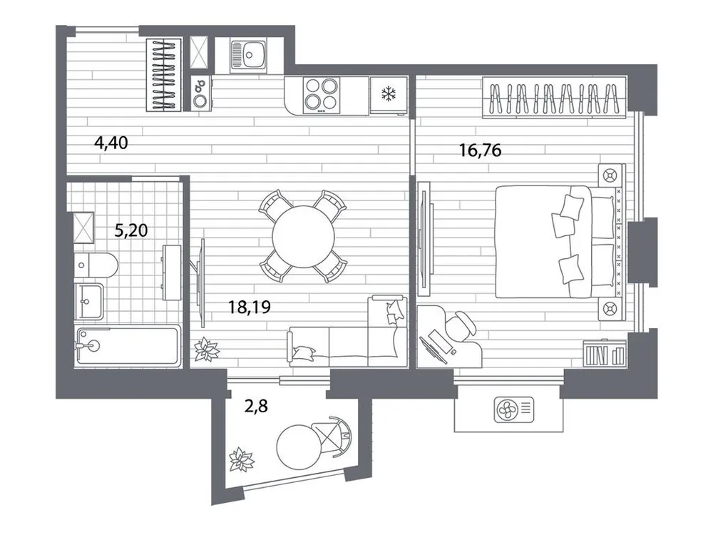 Продается 1-комнатная квартира, 62,7 м² - Фото 1