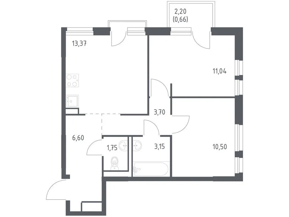 Продается 2-комнатная квартира, 50,8 м² - Фото 3