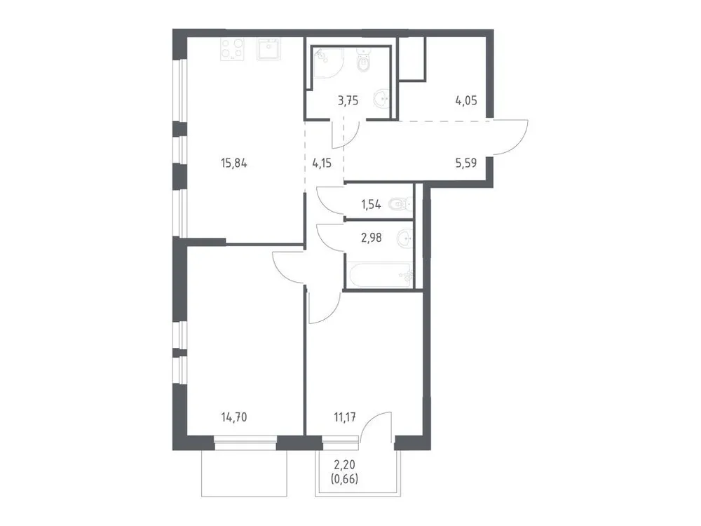 Продается 2-комнатная квартира, 64,4 м² - Фото 3