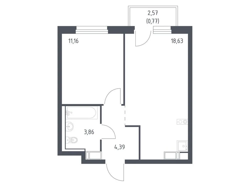 Продается 1-комнатная квартира, 38,8 м² - Фото 2