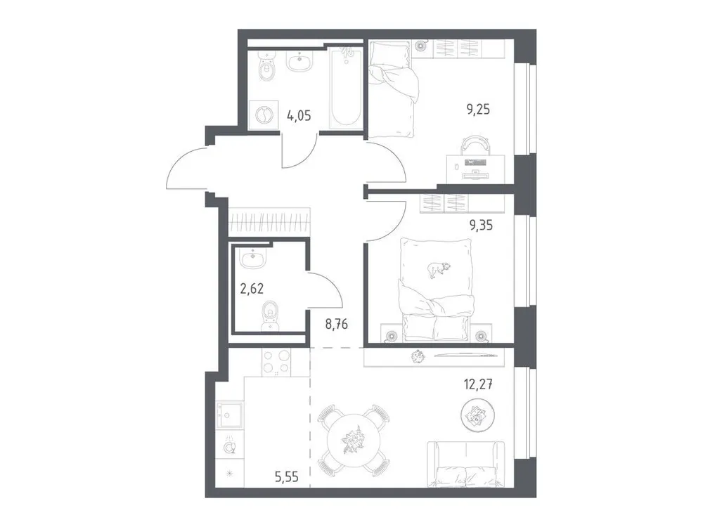 Продается 2-комнатная квартира, 51,9 м² - Фото 1