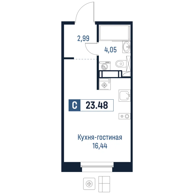 Продается студия, 23,5 м² - Фото 1
