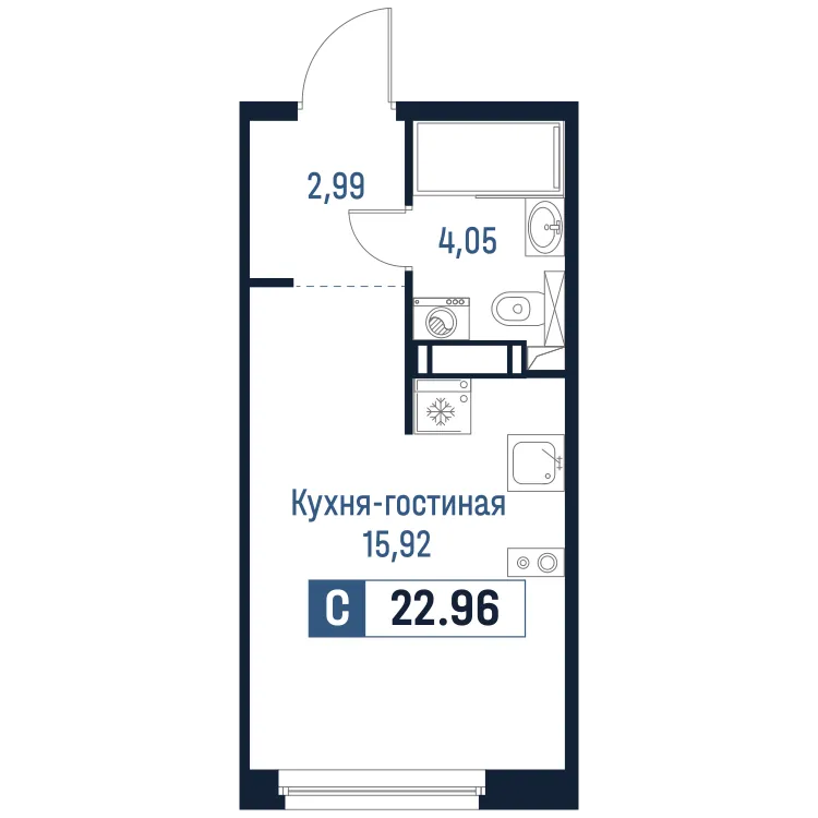 Продается студия, 23 м² - Фото 1