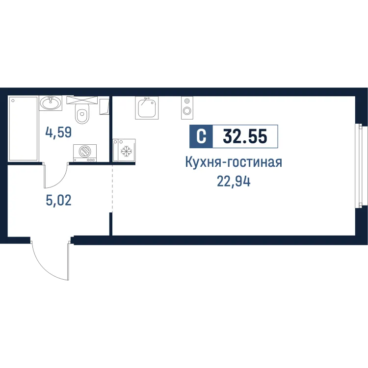 Продается студия, 32,6 м² - Фото 1