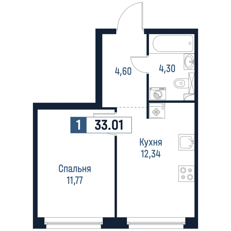 Продается 1-комнатная квартира, 33 м² - Фото 1