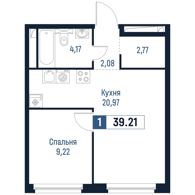 Продается 1-комнатная квартира, 39,2 м² - Фото 1