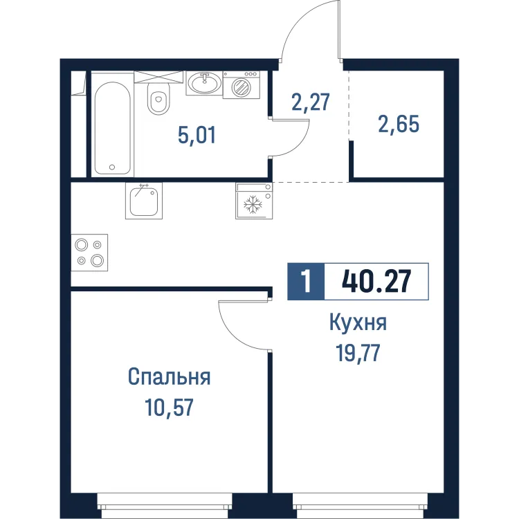 Продается 1-комнатная квартира, 40,3 м² - Фото 1