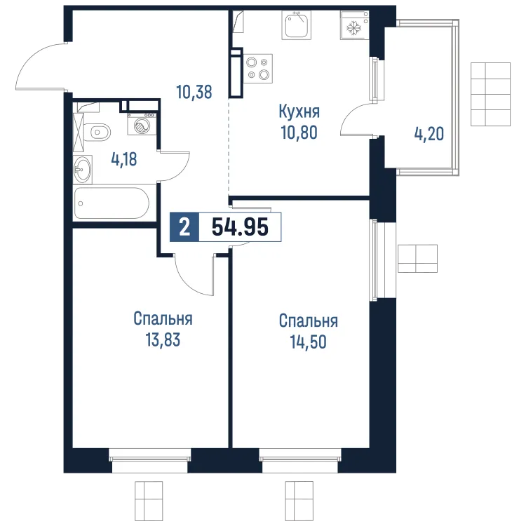 Продается 2-комнатная квартира, 55 м² - Фото 1