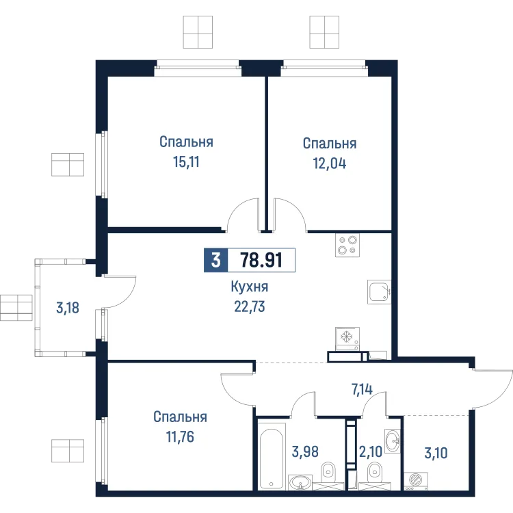 Продается 3-комнатная квартира, 78,9 м² - Фото 1