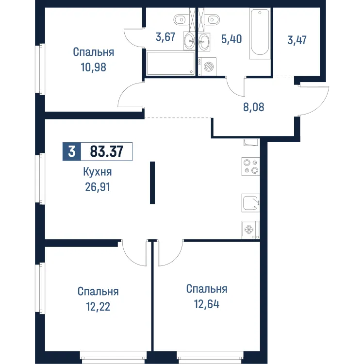 Продается 3-комнатная квартира, 83,4 м² - Фото 1