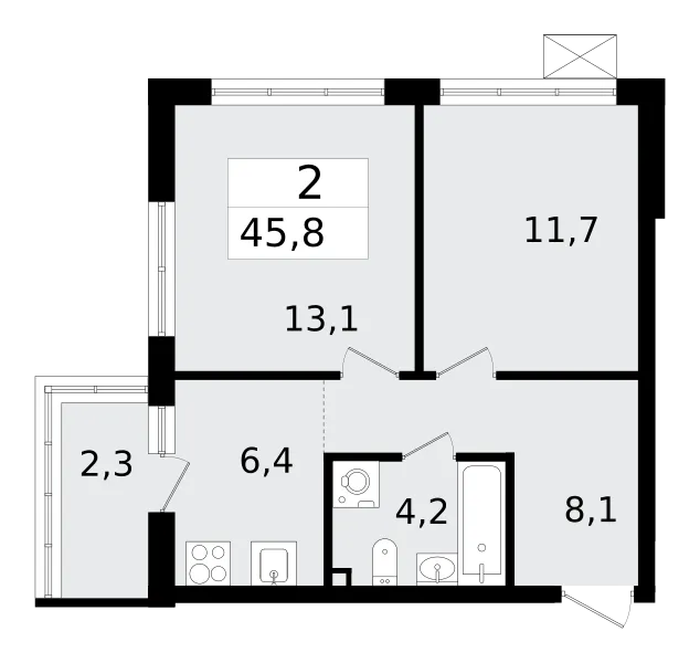 Продается 2-комнатная квартира, 44,9 м² - Фото 1