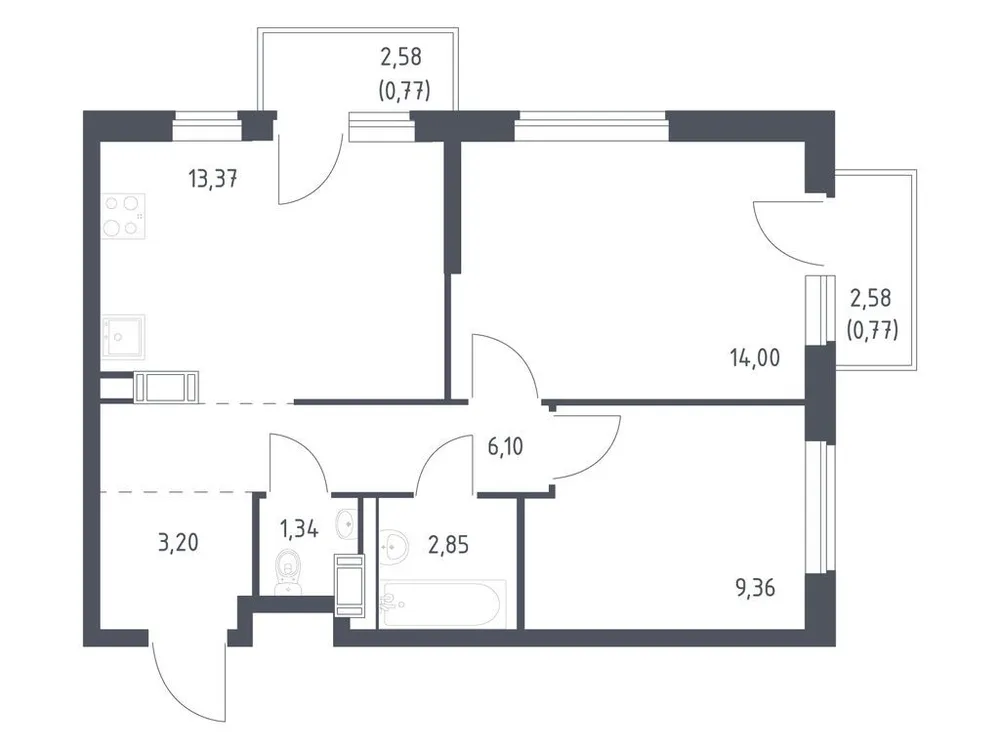 Продается 2-комнатная квартира, 51,8 м² - Фото 1