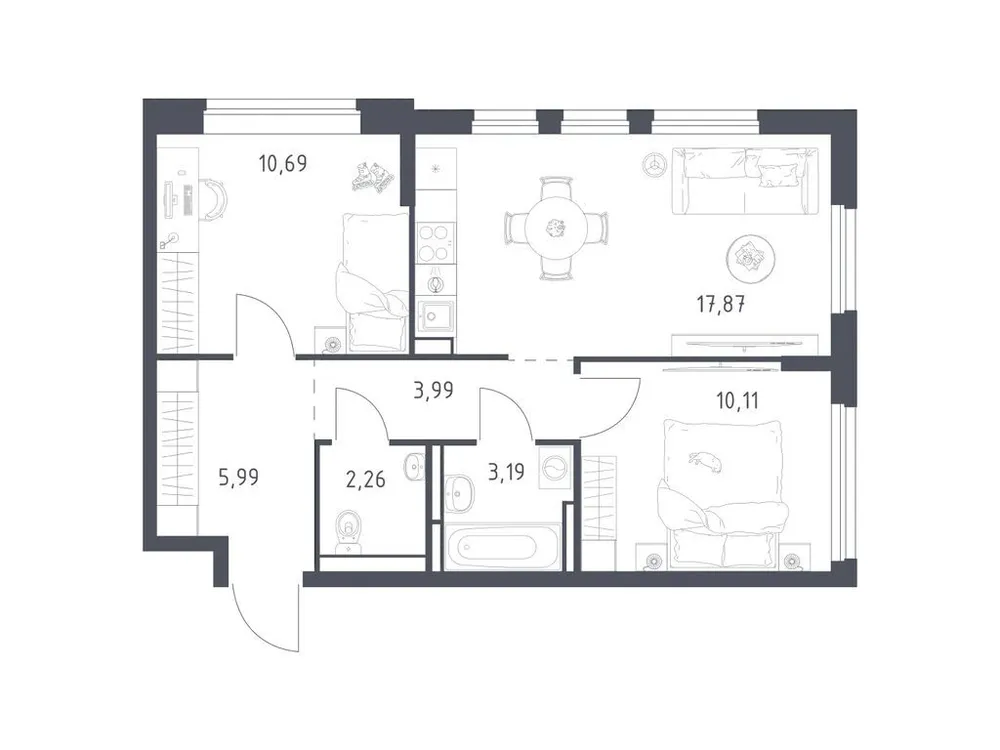 Продается 2-комнатная квартира, 54,1 м² - Фото 2