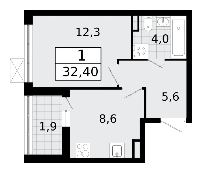 Продается 1-комнатная квартира, 32,4 м² - Фото 1