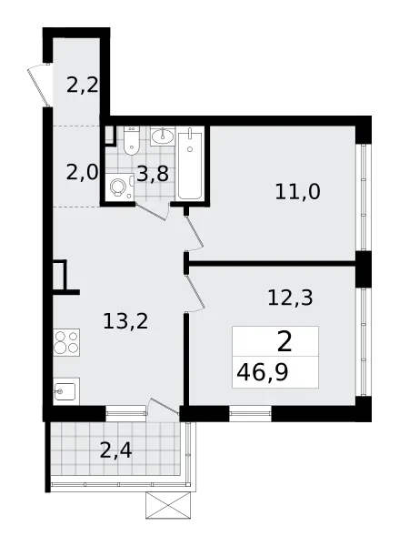 Продается 2-комнатная квартира, 45,9 м² - Фото 1
