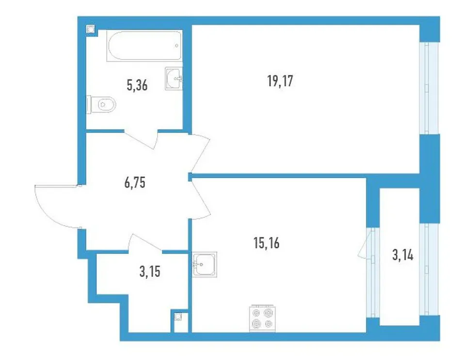 Продается 1-комнатная квартира, 51,2 м² - Фото 1