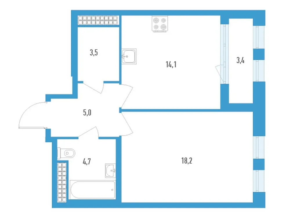 Продается 1-комнатная квартира, 47,2 м² - Фото 1
