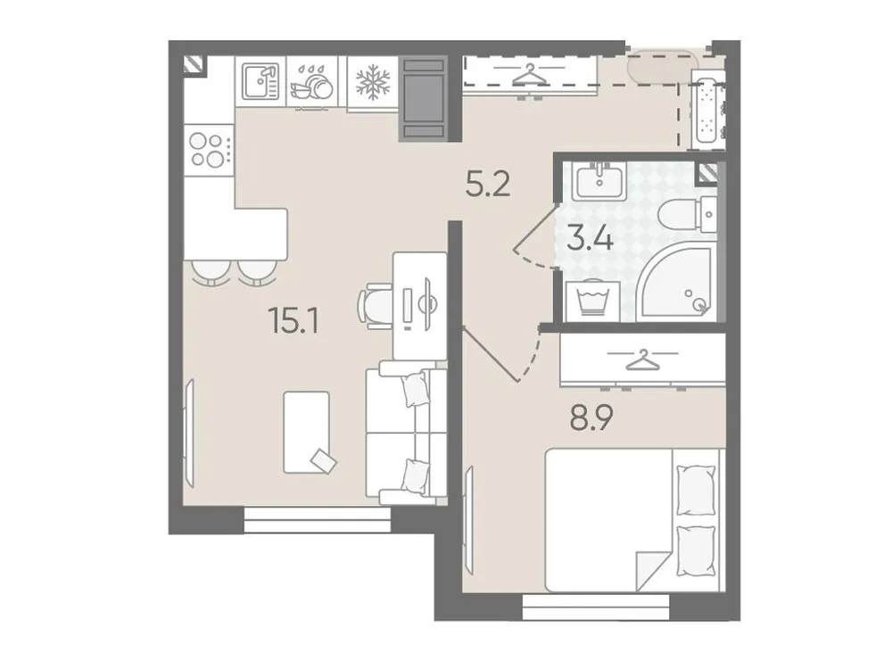 Продается 1-комнатная квартира, 32,6 м² - Фото 2