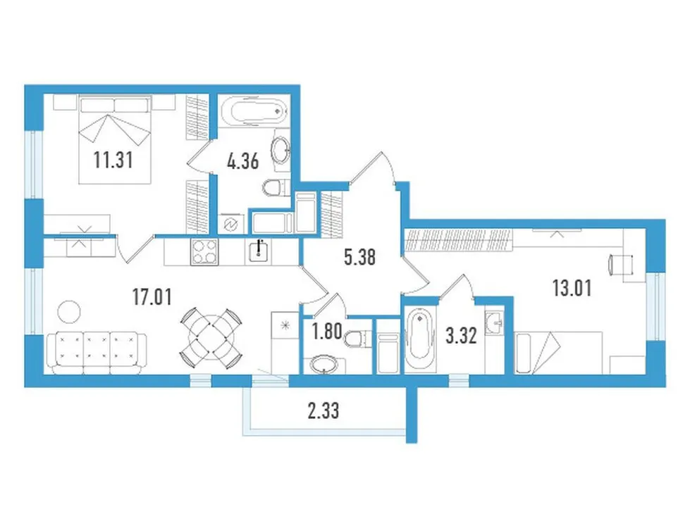 Продается 2-комнатная квартира, 56,9 м² - Фото 1