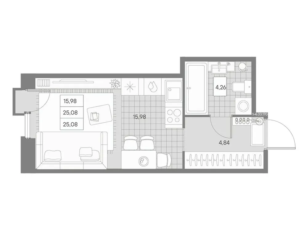 Продается 1-комнатная квартира, 25,1 м² - Фото 2