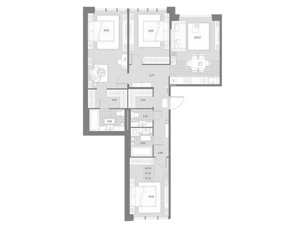 Продается 3-комнатная квартира, 97,3 м² - Фото 2