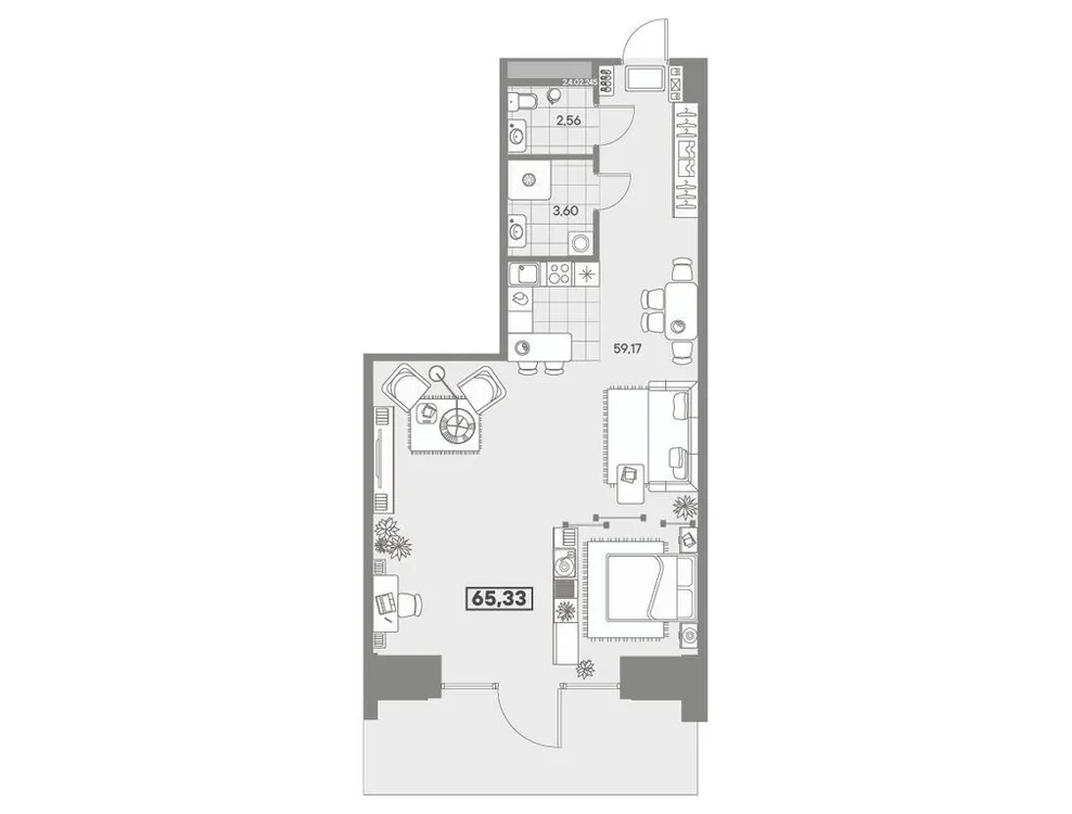 Продается 1-комнатная квартира, 65,3 м² - Фото 1
