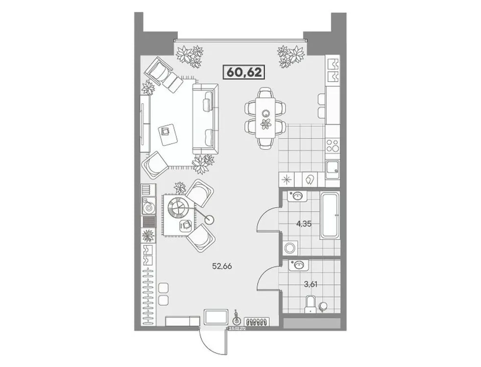 Продается 1-комнатная квартира, 60,6 м² - Фото 1