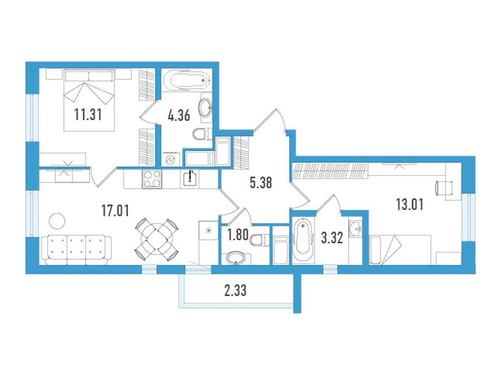 Продается 2-комнатная квартира, 56,9 м² - Фото 2