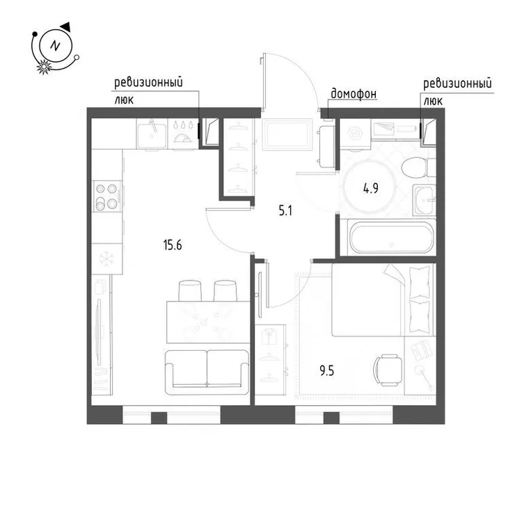 Продается 1-комнатная квартира, 35,1 м² - Фото 1
