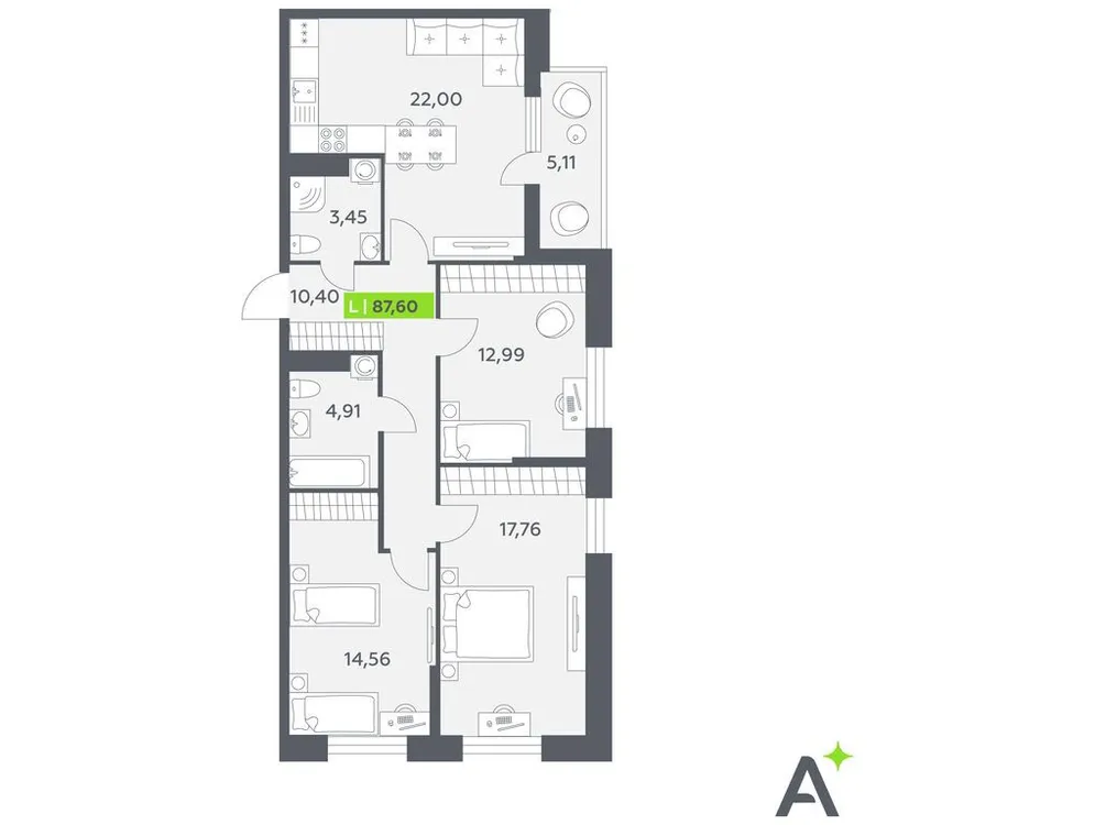 Продается 4-комнатная квартира, 87,6 м² - Фото 1